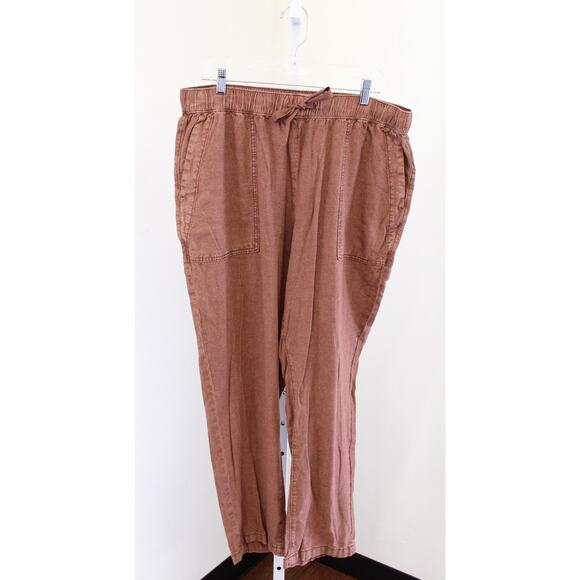 Pilcro Anthropologie Rust Brown Linen Blend Drawstring Ankle Pants Size L Crop - Picture 4 of 8